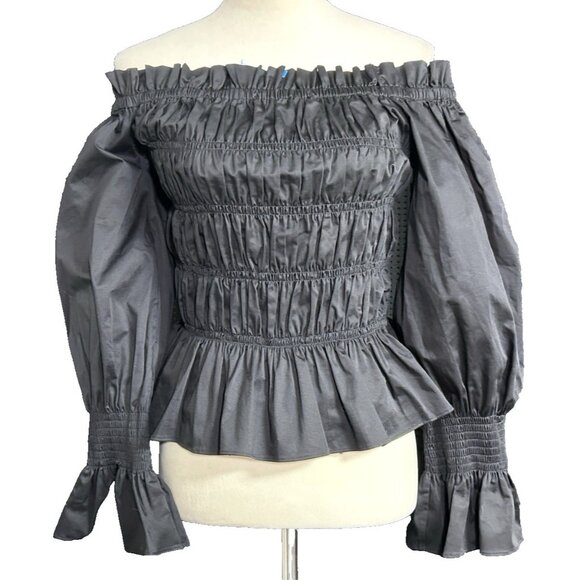 House of Harlow 1960 Tops - House of Harlow 1960 Black Smocked Off Shoulder Peplum Puff Sleeves Blouse Top L
